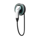 a white earphone with a black cord