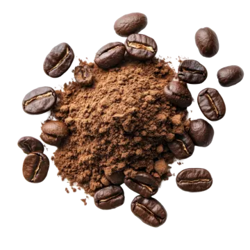 a pile of coffee beans and ground