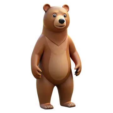 a brown bear standing in front of a white background
