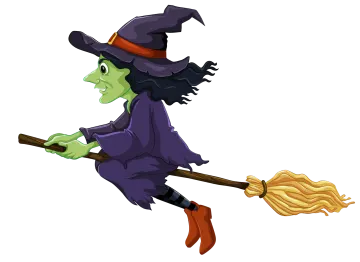 a cartoon witch flying on a broom