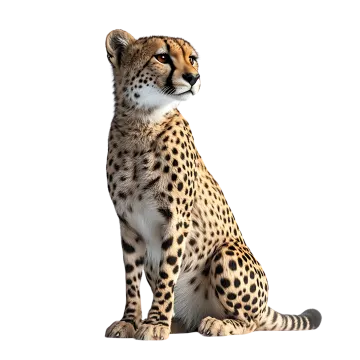 a che spotted cat sitting on a white background
