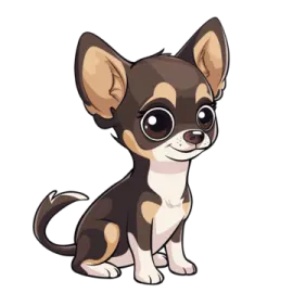 a small brown and white dog with big eyes
