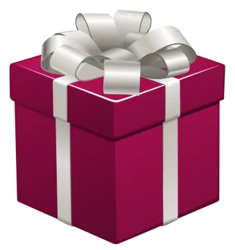 a red gift box with silver ribbon and bow