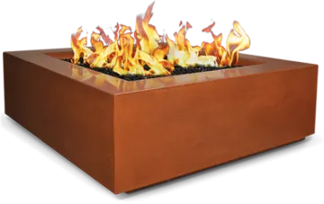 a square fire pit with flames on it