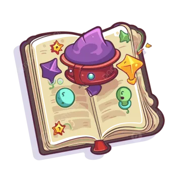 an open book with a hat on top of it