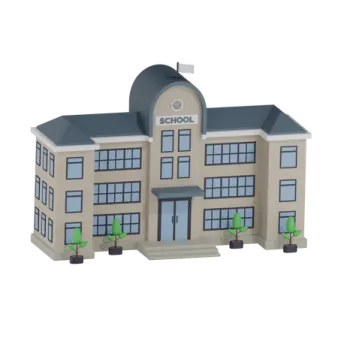 a school building with a clock on top