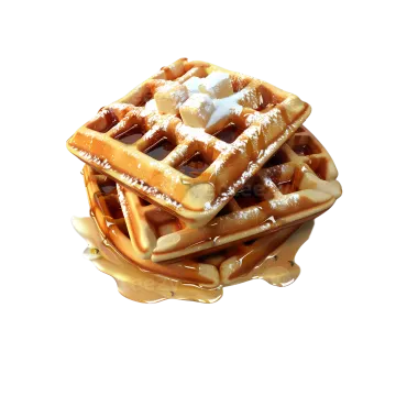a white plate topped with was and syrup