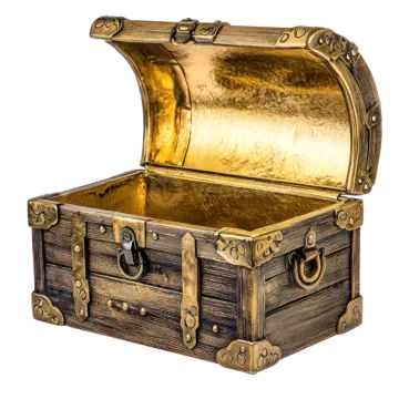 an old wooden chest with gold paint on it