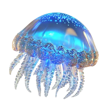 a blue jellyfish on a white background
