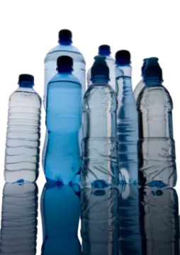 a group of water bottles