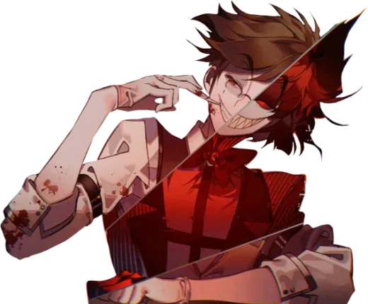an anime character in a red shirt and black pants