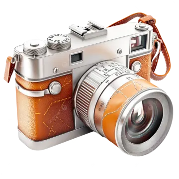 an old camera with a leather strap