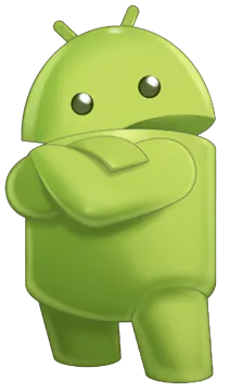 a green android character standing in front of a white background
