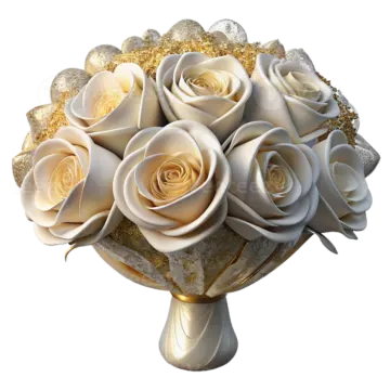 a bouquet of white roses and gold glitters