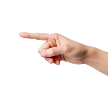 a hand pointing at something on a white background
