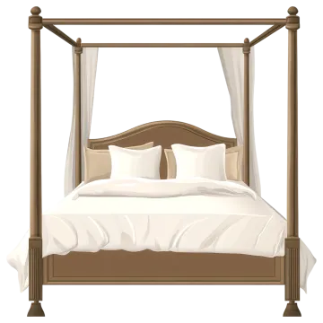 a bed with a canopy and pillows