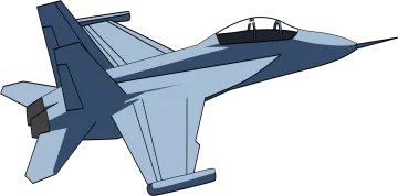 a blue fighter jet flying in the sky