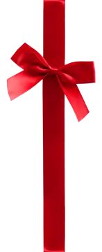 a red ribbon with a bow on it