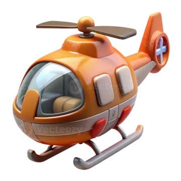 a small orange helicopter flying through the air