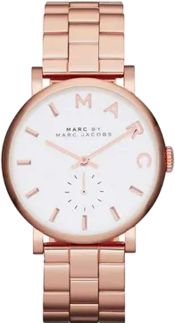 a rose gold watch with a white dial