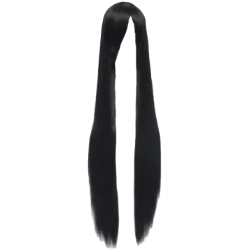 a long black ponytail on a white background