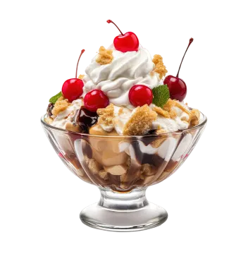a bowl filled with ice cream and cheres