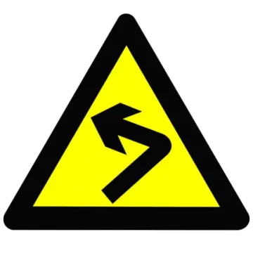 a yellow triangle with an arrow in the middle