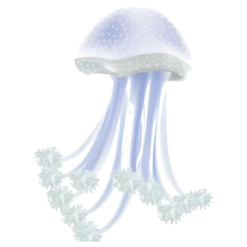 a blue and white jellyfish floating in the water