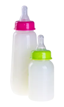 two bottles with pink and green lids