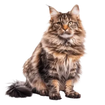 a long haired cat sitting and looking at the camera