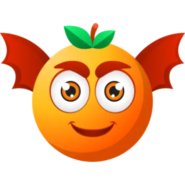 an orange with a bat on it's head