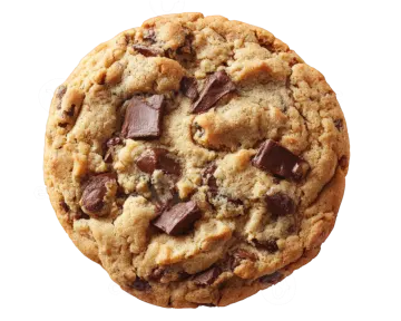 a chocolate chip cookie on a white background