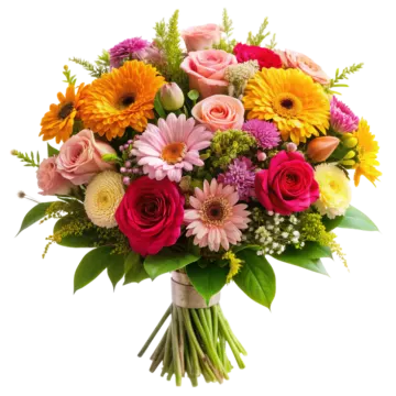 a bouquet of colorful flowers on a white background
