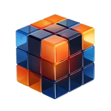 a blue and orange cube on a white background