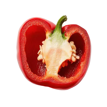 a red pepper cut in half on a white background