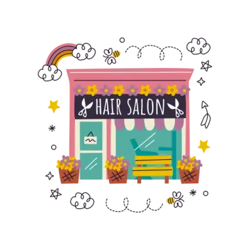 an illustration of a storefront with the words hairs salon