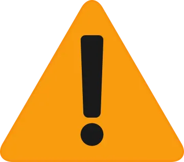 an orange warning sign with a black exor on it