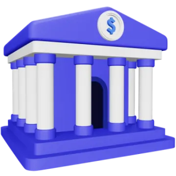 a blue and white building with two columns
