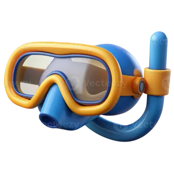 a blue and yellow diving mask with goggles