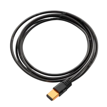 a black usb cable with an orange cord