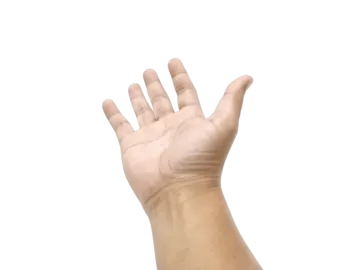 a person's hand reaching up to the sky