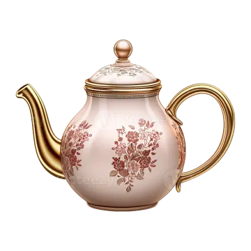 a pink and gold teapot with floral design