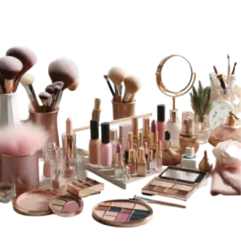 a collection of makeup products