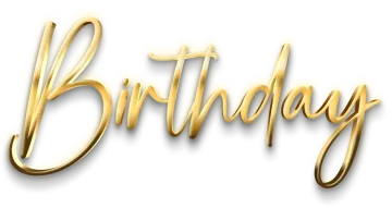 gold happy birthday text on white background