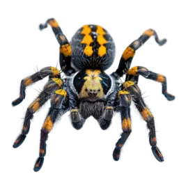 a yellow and black tara spider on white background
