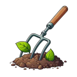 a shovel with a green leaf on it