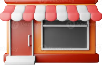 a small red and white store with aws