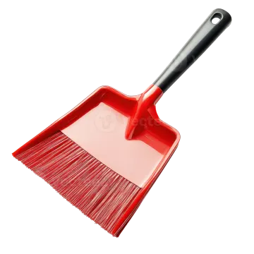 a red broom with black handle on a white background