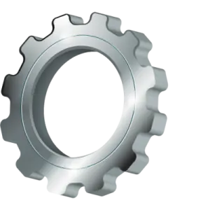 a steel gear with a white background
