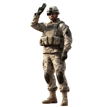 a soldier salutes with his hand in the air